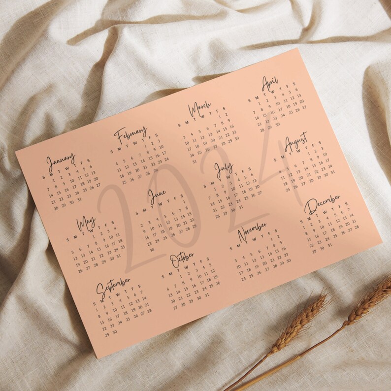 2024 Calendar Printable Peach Fuzz Calendar 2024 Monthly Planner 2024