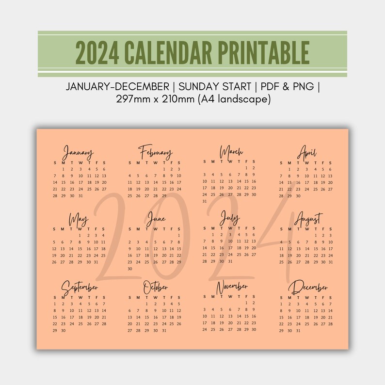 2024 Calendar Printable Peach Fuzz Calendar 2024 Monthly Planner 2024