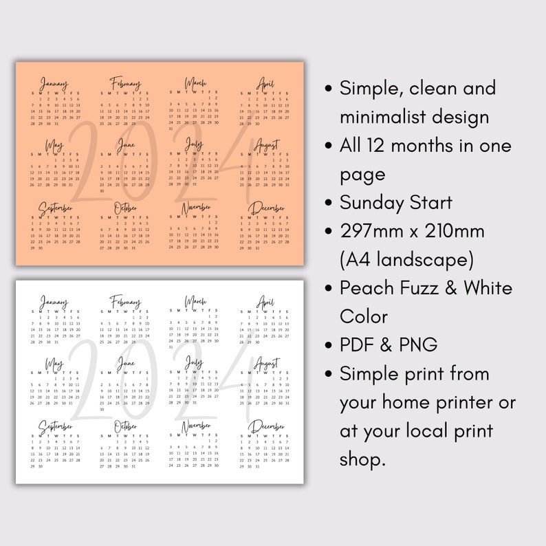 2024 Calendar Printable Peach Fuzz Calendar 2024 Monthly Planner 2024