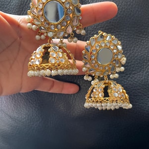 Statement Jhumki, Indian Big Jhumki. Mirror Jhumki. Indian Jhumka, Kundan Jhumka, Bridal Jhumka. Hyderabadi Jewelry, Pakistani Jewelry.
