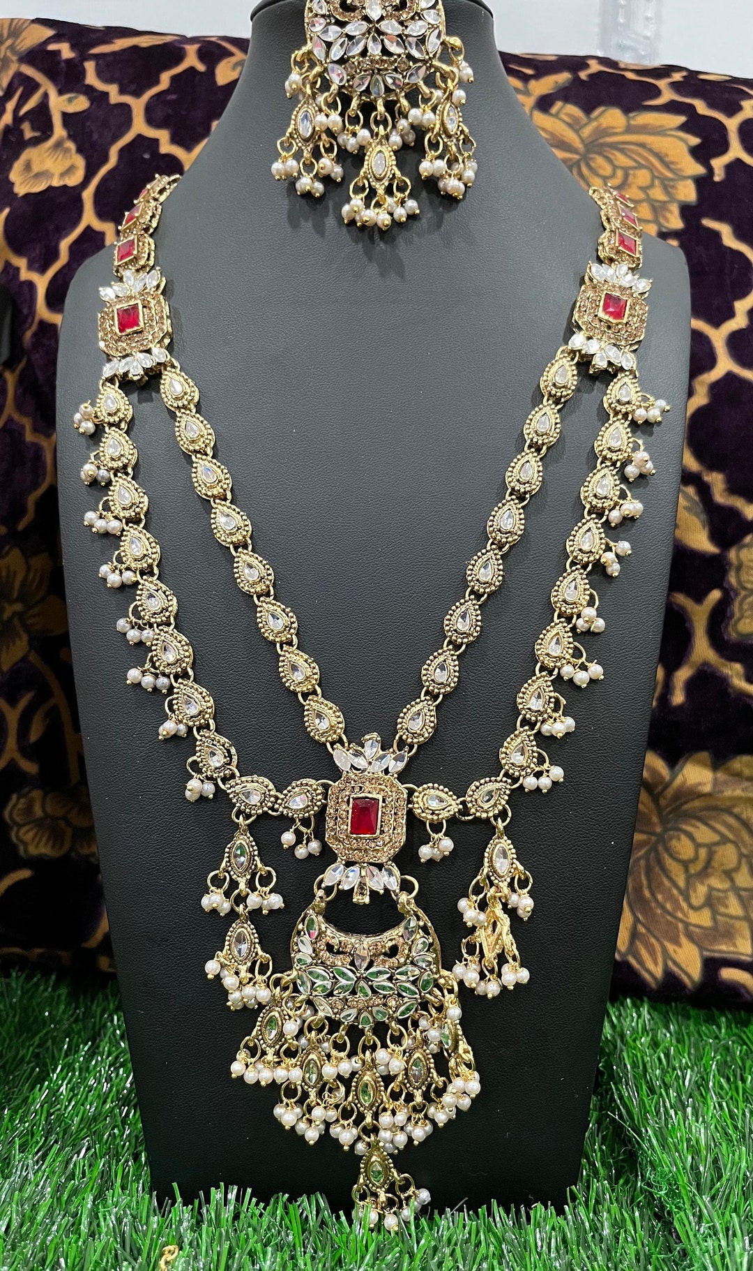 Rani Haar Kundan Necklace Set. Pakistani Mala Set, Indian Mala Set
