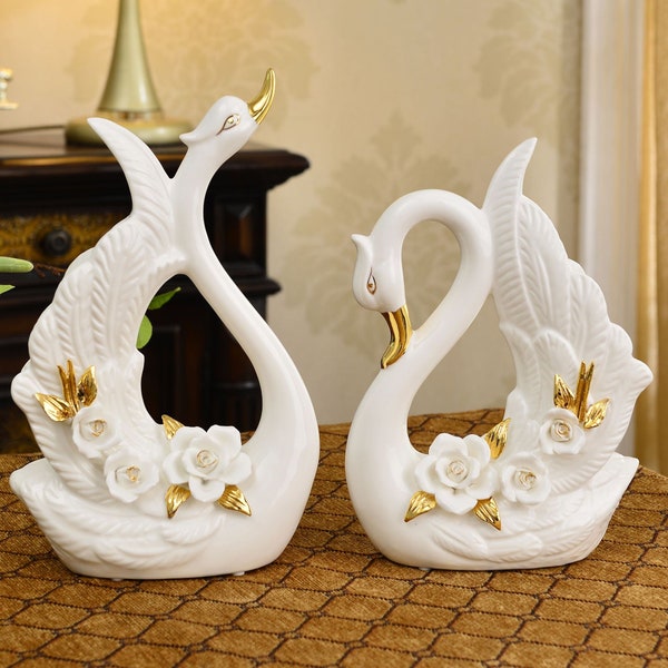 Nordic ceramic swan ornament 2 pcs main image 1