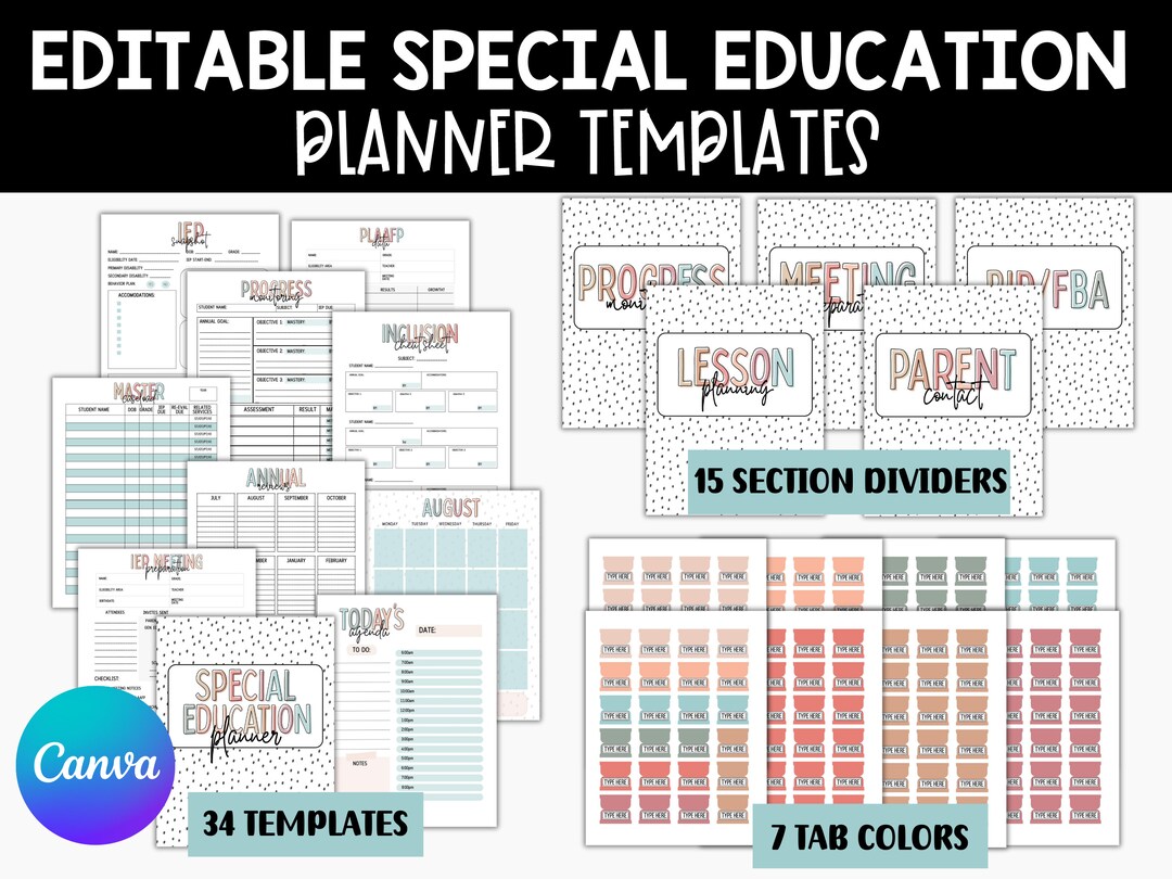 Editable Special Education Planner Binder, Boho Teacher Planner