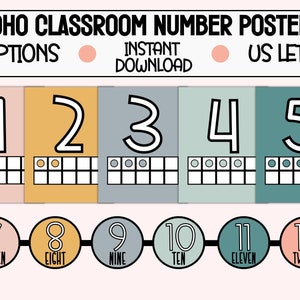 Printable Neutral Boho Classroom Decor, Boho number line, Number Classroom Posters, Boho Classroom Decor, Teacher Classroom Supplies