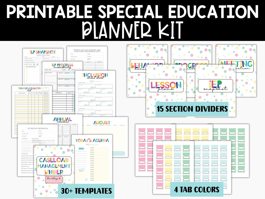 Printable Special Education Planner Binder, Caseload Templates, Section
