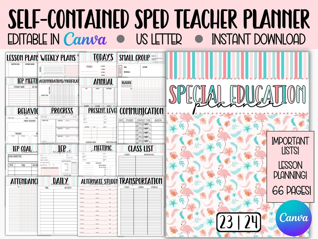 Self Contained Special Education Planner, Editable Flamingo Teacher