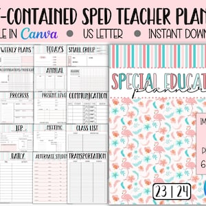 Self Contained Special Education Planner, Editable Flamingo Teacher Planner, IEP Goal Tracking, Caseload Binder, IEP Binder, SPED Binder