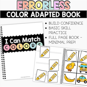 May include: A color matching book for kids with the title "I Can Match Colors". The book has a yellow crayon, a yellow chick, a yellow school bus, and a yellow banana on the cover.