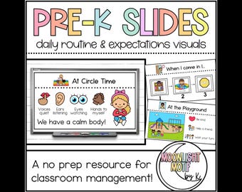 PreK Routines and Expectations Slides, Visual Rules for PreK, Visual Schedule, Slides for PreK, Social Skill Visuals, Classroom Management