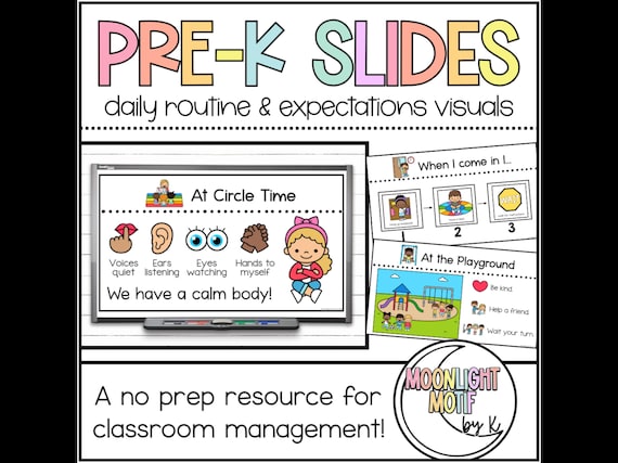 PreK Routines and Expectations Slides, Visual Rules for PreK, Visual Schedule, Slides for PreK, Social Skill Visuals, Classroom Management