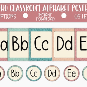 Printable Boho Classroom Decor, Neutral Alphabet Classroom Posters, Teacher Classroom Supplies, Boho Classroom Decor