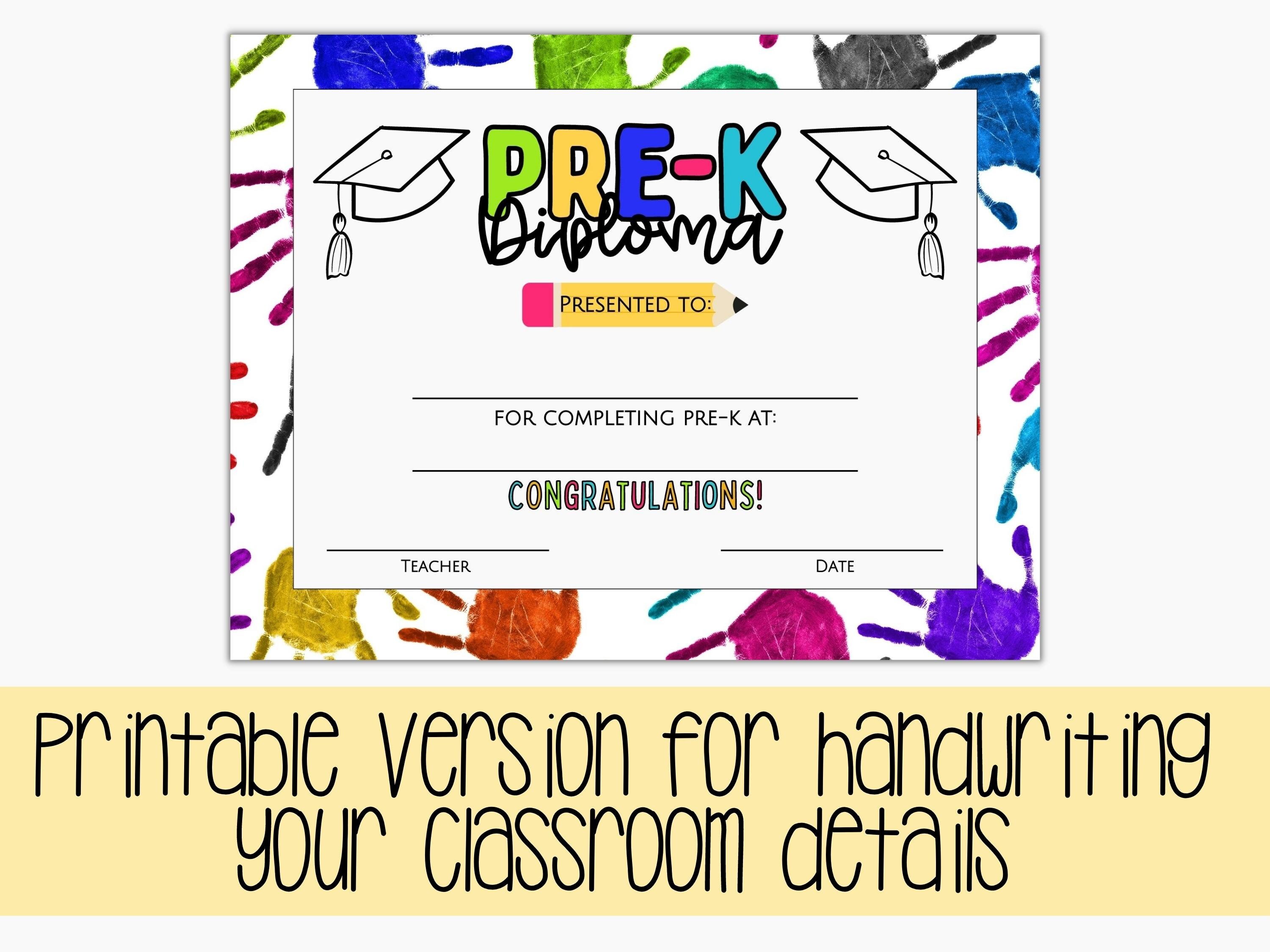 Editable Pre-k Diploma Certificate, Printable Graduation Certificate, Canva Template Prek ...