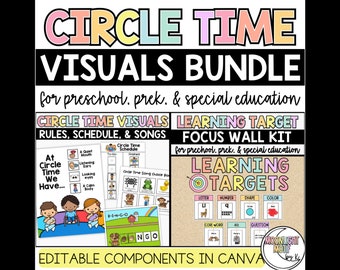 Circe Time Bundle, Visuals for PreK, Preschool Morning Meeting, Circle Time Schedule, Rules, Activities, Focus Wall, Core Words AAC, ASL