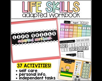 Printable Life Skills Adapted Binder, Daily Living Skills Practice, Adaptive IEP Goal Activities, Special Education Resources, Autism Class