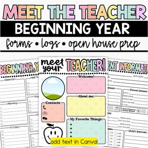 Plantillas editables para conocer a los maestros, preparación para maestros de regreso a la escuela, formularios de puertas abiertas, información para estudiantes, formularios para padres, plantillas de Canva