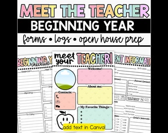 Editable Meet the Teacher Templates, Back to School Teacher Prep, Open House Forms, Student Information, Parent Forms, Canva Templates