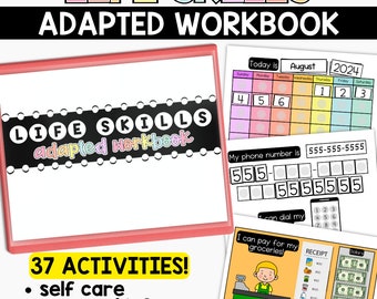 Printable Life Skills Adapted Binder, Daily Living Skills Practice, Adaptive IEP Goal Activities, Special Education Resources, Autism Class