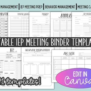 Editable IEP Meeting Planner Templates, Canva Templates, Printable Caseload Management Templates, Special Education Teacher Binder