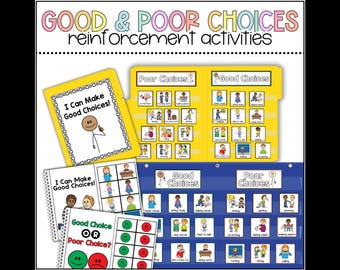 Good and Poor Choices Activities, Good Choices Adapted Books, Behavior Management, Behavior File Folder Sort, Pocket Chart Activity