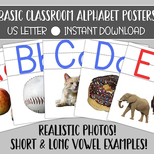 Printable Simple Classroom Decor, Basic Alphabet Classroom Posters, Teacher Classroom Supplies, Neutral Classroom Decor
