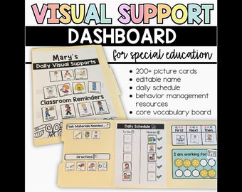 Visual Support Dashboard, File Folder Daily Schedule, Special Education, AAC Communication Board, Core Words, Behavior Management