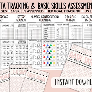 Seguimiento de datos de estudiantes, Evaluación de habilidades básicas, Lista de verificación de habilidades básicas, Educación especial, Reconocimiento de letras y números, Recursos para profesores