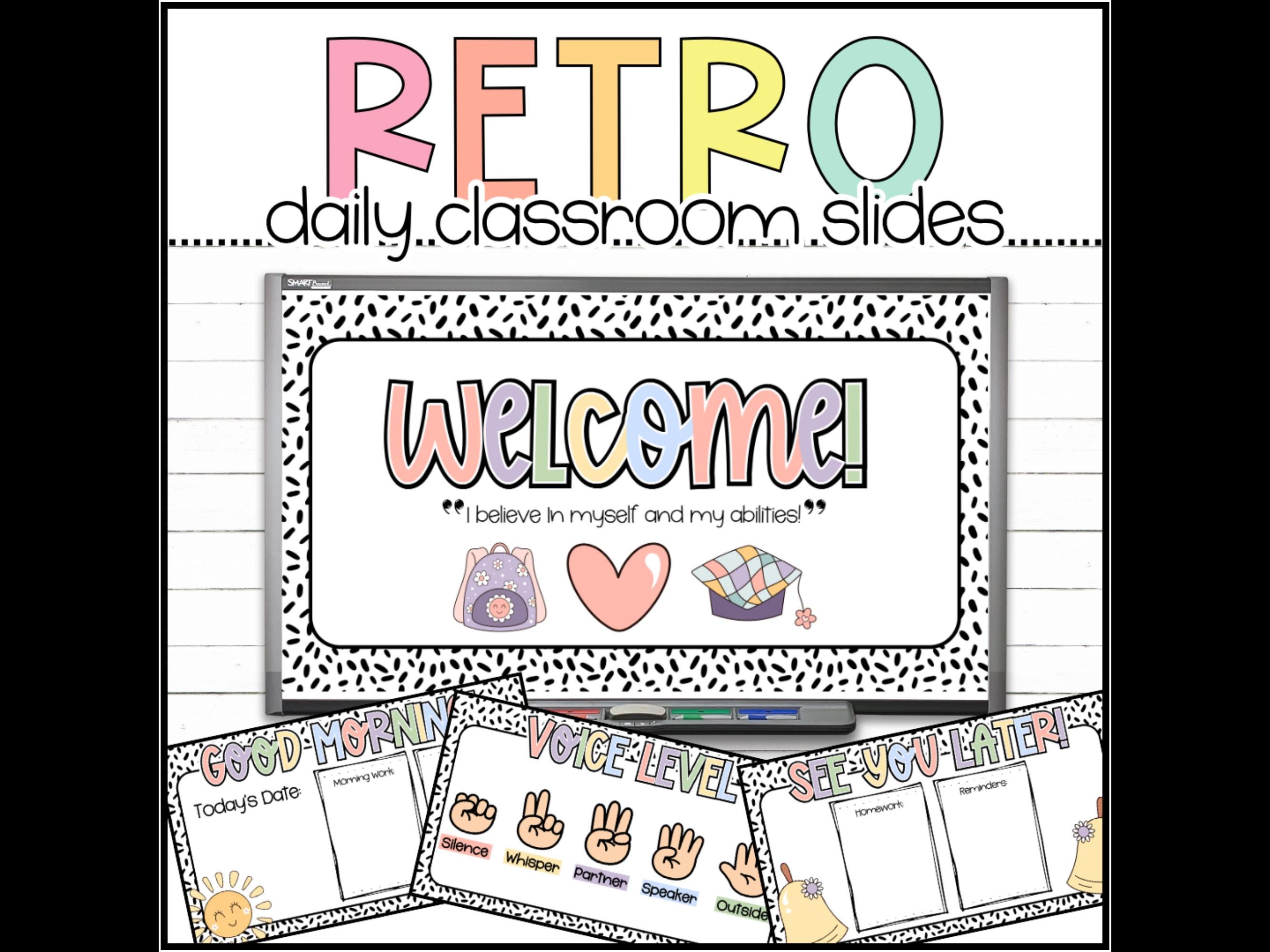 Retro Morning Message Slides, Morning Meeting, Daily Schedule, Classroom Management, Early Education Teacher, Classroom Routine