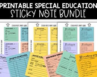 Printable Special Education Sticky Notes, IEP Meeting Prep, Behavior Report, Parent Communication, IEP Goal Tracker, Progress Monitoring