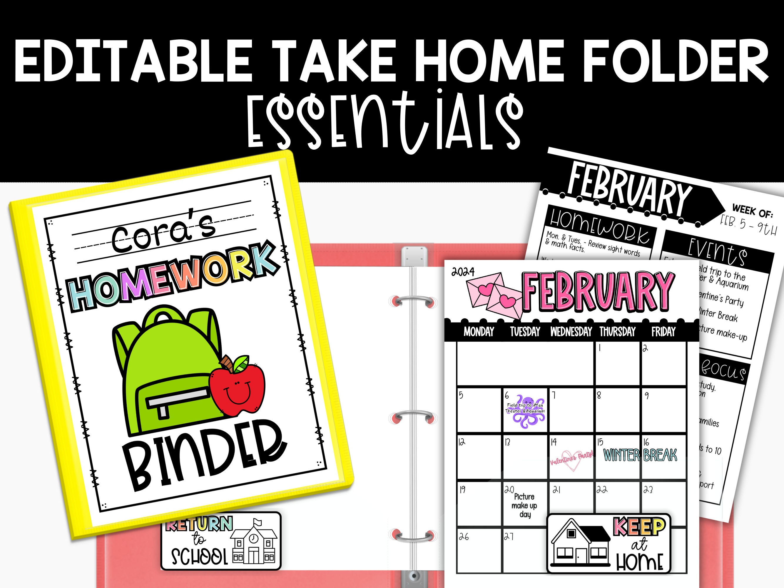 Editable Take Home Folder Canva Templates, Student Homework Folder, Classroom Newsletters
