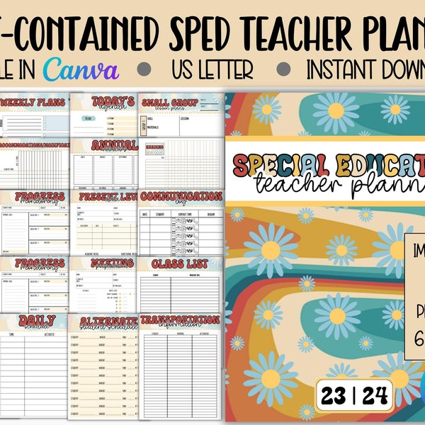 Self Contained Special Education Planner, Editable Retro Teacher Planner, IEP Goal Tracking, Caseload Binder, IEP Binder, SPED Binder