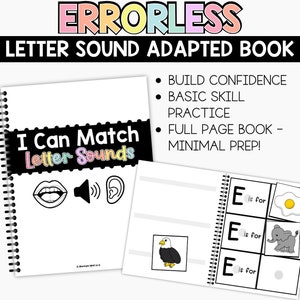 Libro adaptado al sonido de letras SIN ERRORES, Actividades para educación especial, Aula de autismo, Reconocimiento de letras, Libro de trabajo interactivo para niños