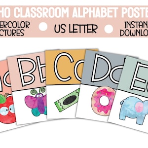 Boho Klassenzimmer Dekor, Druckbares Boho Klassenzimmer Dekor, Aquarell Alphabet Klassenzimmer Poster, Lehrer Klassenzimmer Zubehör, Polka Dot Klassenzimmer Dekor
