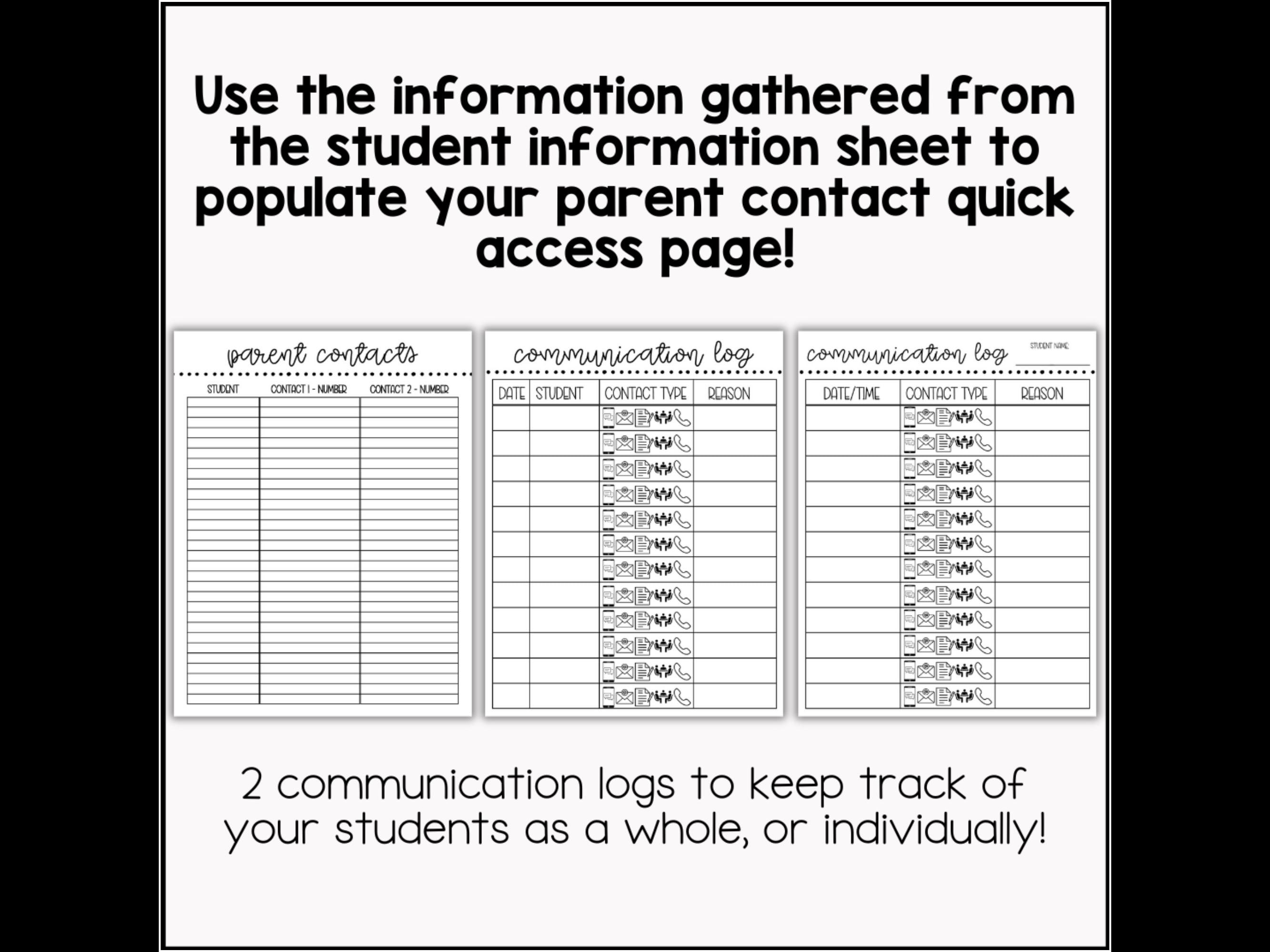 Student Information, Parent Contact Log, Communication Log ...