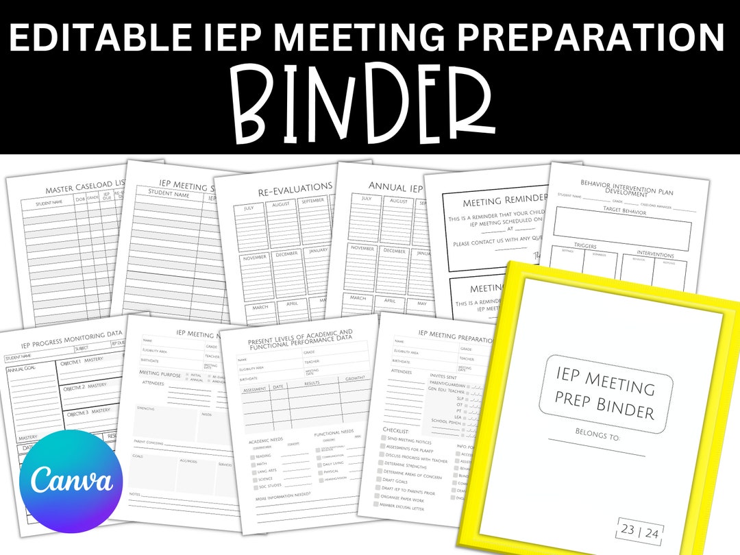 Editable IEP Meeting Planner Templates, Canva Templates, Printable Editable IEP Meeting Planner Templates, Canva Templates, Printable