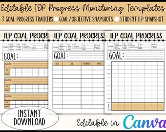 Monitoreo del progreso de objetivos del IEP, plantillas editables de seguimiento de objetivos del IEP, carpeta de seguimiento de datos imprimible, seguimiento de datos, recurso de educación especial