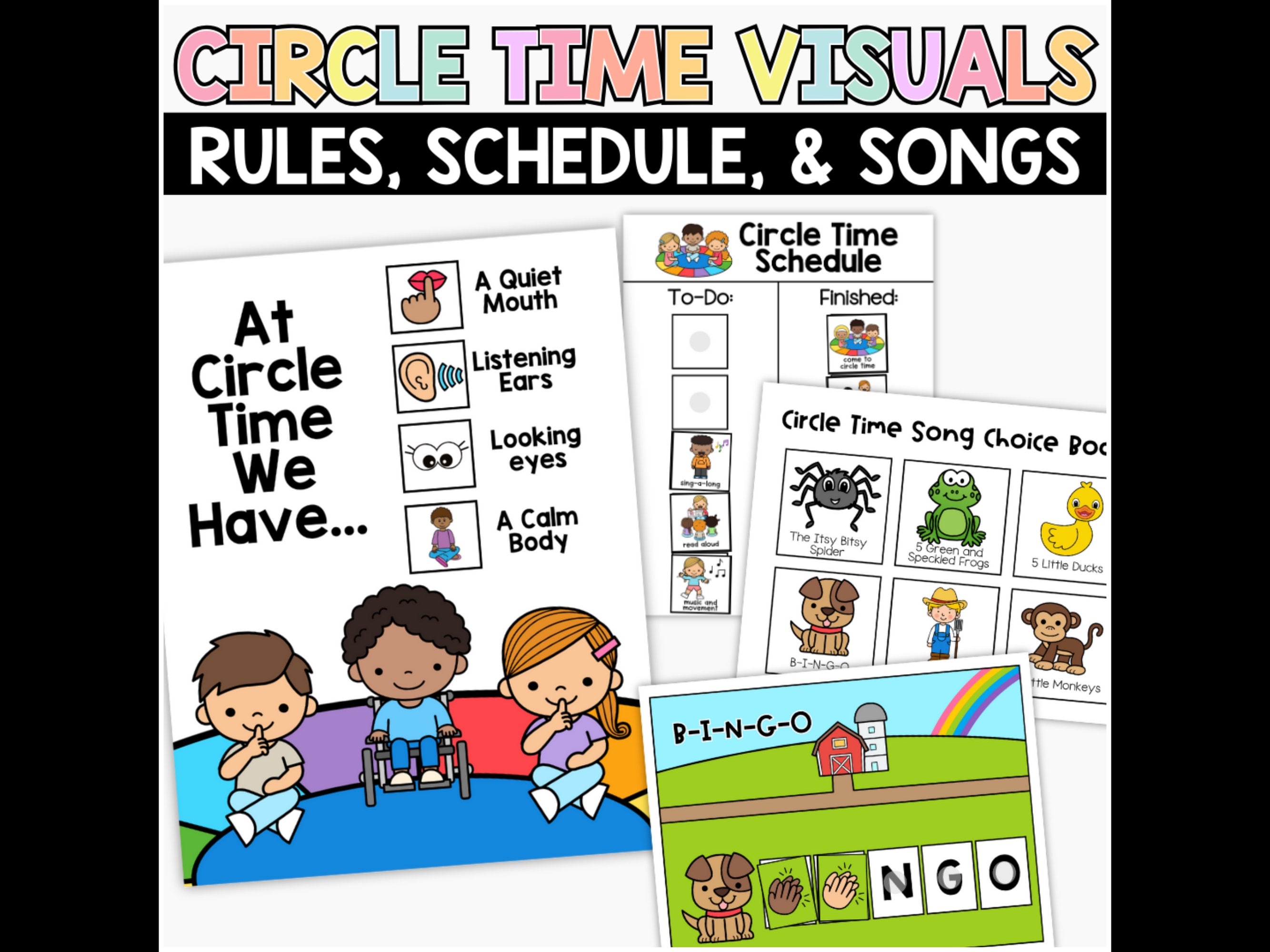 Circle Time Visuals, PreK Morning Meeting Visuals, Circle Time Mini-Schedule, Preschool Resources, Circle Time Song Board, Special Education