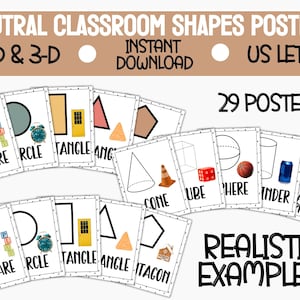 Printable Neutral Classroom Decor, 2-D and 3-D Shapes Classroom Posters, Teacher Classroom Supplies, Polka Dot Classroom Decor