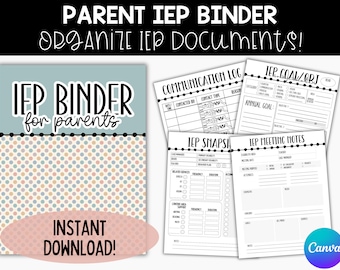 Editable Parent IEP Binder, Printable IEP Meeting Tracker, Editable Canva IEP Templates,