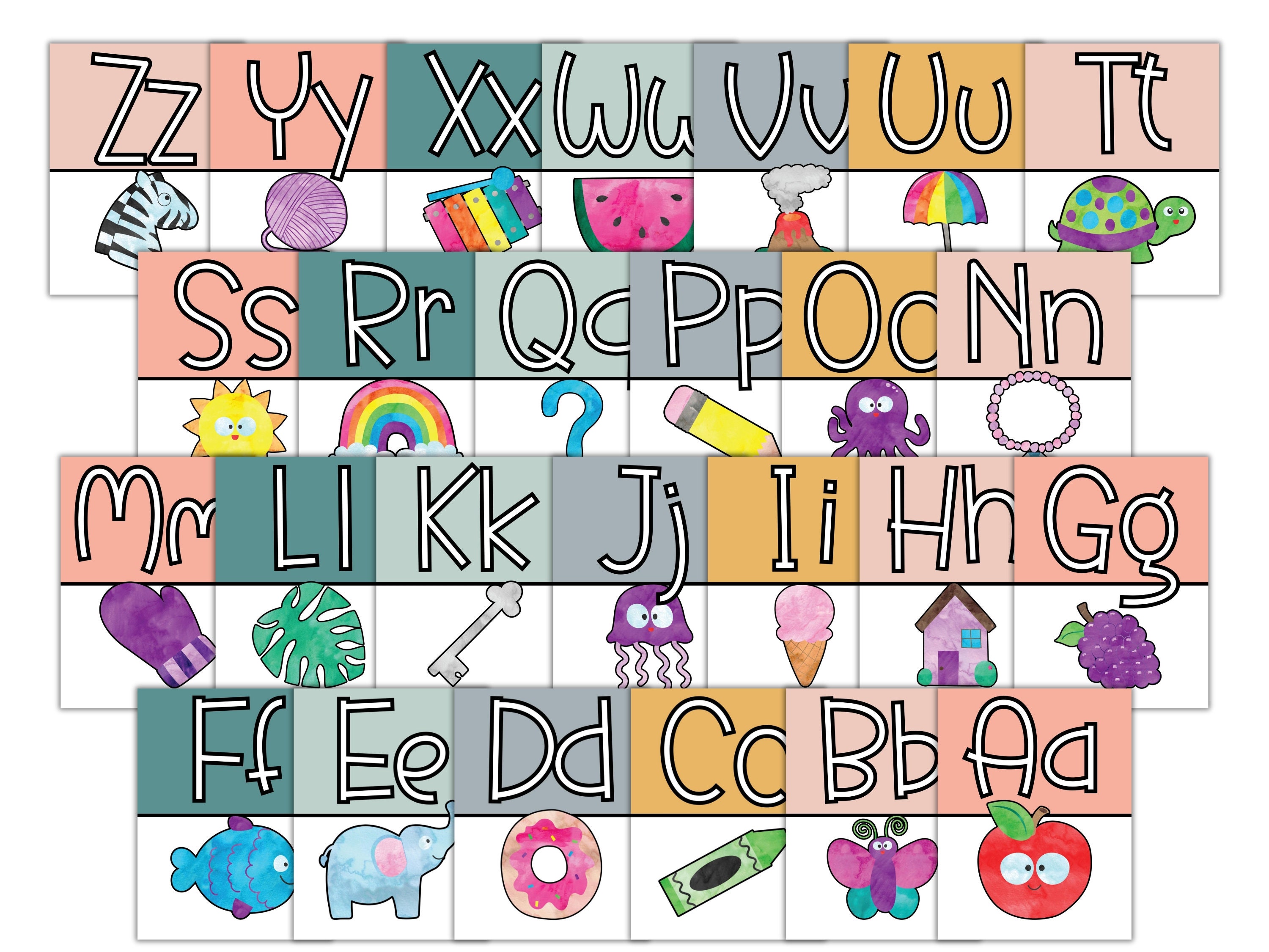 Printable Boho Classroom Decor, Watercolor Alphabet Classroom Posters ...
