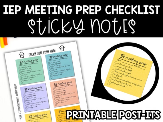 Printable IEP Meeting Preparation Sticky Note Templates, IEP Meeting Prep, Special Education Sticky Notes, IEP Organization