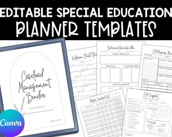 Editable Special Education Caseload Templates, Canva Templates, Printable Caseload Management Templates, Special Education Teacher Binder