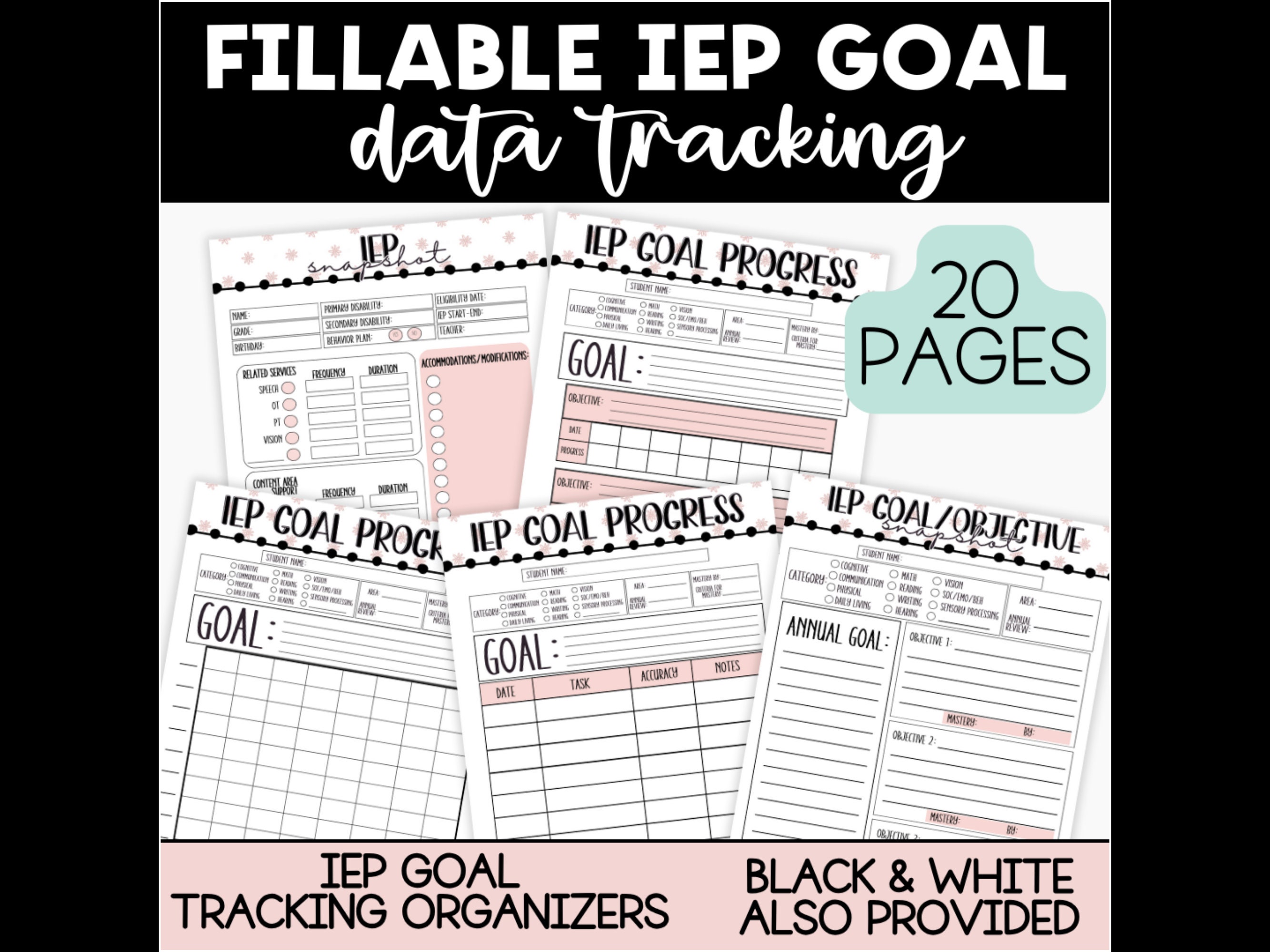 Fillable IEP Goal Data Trackers, Caseload Management, Special Education Resource, IEP Snapshot, Goal Organizer, Speech Therapy Goal Trackers
