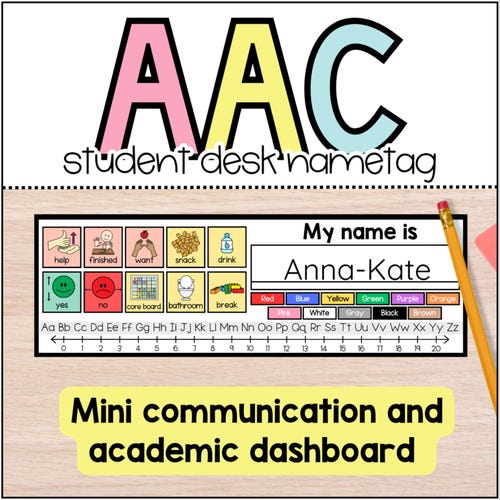 AAC Schülerhelfer Schreibtisch Namensschild, Kommunikationstafel, Autismus-Klassenzimmer, Sonderpädagogik Ressourcen, Schüler Dashboard, nonverbal