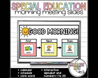 Special Education Morning Meeting Slides, Digital Visual Schedule, Core Word Visuals, Autism Classroom, SPED Resources, AAC visuals