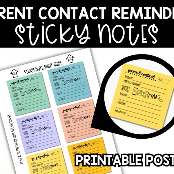 Printable Parent Contact Log, Sticky Note Templates, Contact Log, Teacher resources, Special Education Sticky Notes, Caseload Management