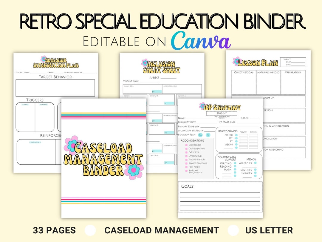 Editable Retro Special Education Binder Templates Groovy IEP Etsy