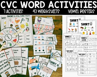 CVC Word Activities, Short Vowel Centers, Phonics Games for Early Literacy, CVC Worksheets, Kindergarten Small Groups
