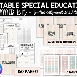 Editable Self Contained Special Education Planner, Printable SPED Teacher planner, Section divider tabs, IEP Binder, SPED Teacher Planner