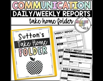Take Home Folder with Daily and Weekly Reports, Behavior Tracking, Parent Communication, Prek Daily Reports, Preschool Weekly Reports, SpEd