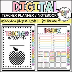 Retro Digital Teacher Planner, Digital Notebook for Teachers, Blank Planner Templates, Teacher Organization, Checkered Monthly Planner